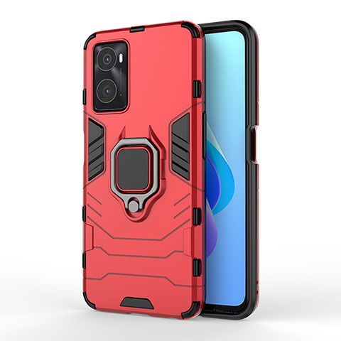 Funda Bumper Silicona y Plastico Mate Carcasa con Magnetico Anillo de dedo Soporte para Oppo A36 Rojo