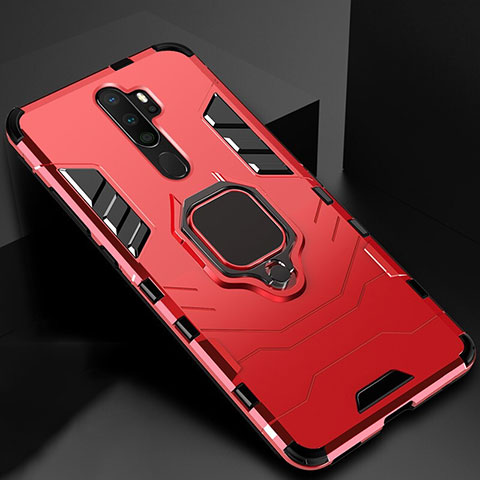 Funda Bumper Silicona y Plastico Mate Carcasa con Magnetico Anillo de dedo Soporte para Oppo A5 (2020) Rojo