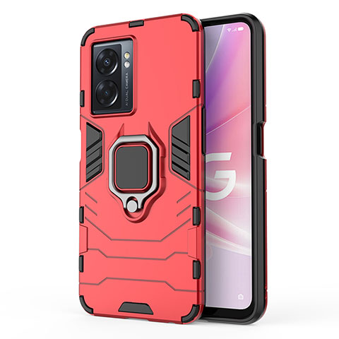 Funda Bumper Silicona y Plastico Mate Carcasa con Magnetico Anillo de dedo Soporte para Oppo A56S 5G Rojo