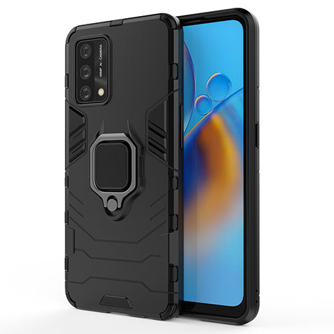 Funda Bumper Silicona y Plastico Mate Carcasa con Magnetico Anillo de dedo Soporte para Oppo A74 4G Negro