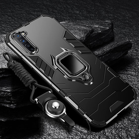 Funda Bumper Silicona y Plastico Mate Carcasa con Magnetico Anillo de dedo Soporte para Oppo F15 Negro