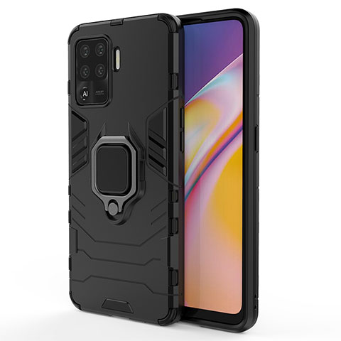 Funda Bumper Silicona y Plastico Mate Carcasa con Magnetico Anillo de dedo Soporte para Oppo F19 Pro Negro