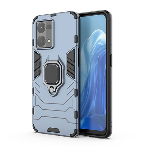 Funda Bumper Silicona y Plastico Mate Carcasa con Magnetico Anillo de dedo Soporte para Oppo F21 Pro 4G Azul