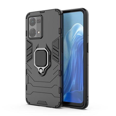 Funda Bumper Silicona y Plastico Mate Carcasa con Magnetico Anillo de dedo Soporte para Oppo F21 Pro 4G Negro