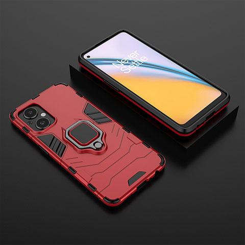 Funda Bumper Silicona y Plastico Mate Carcasa con Magnetico Anillo de dedo Soporte para Oppo F21 Pro 5G Rojo