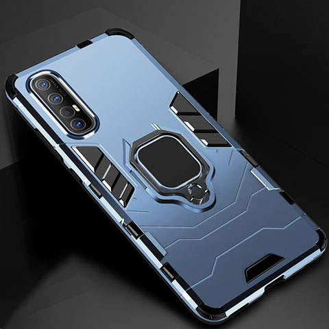 Funda Bumper Silicona y Plastico Mate Carcasa con Magnetico Anillo de dedo Soporte para Oppo Find X2 Neo Azul