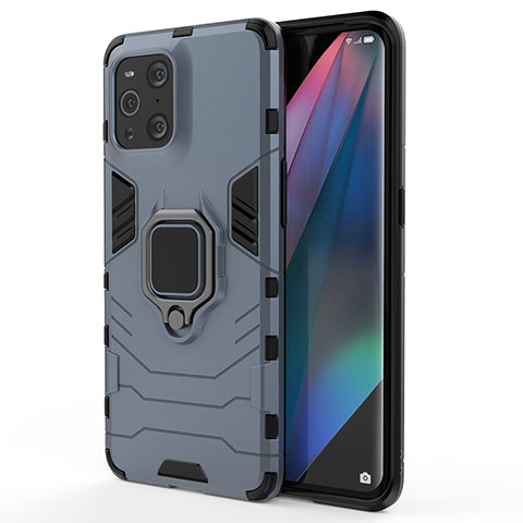 Funda Bumper Silicona y Plastico Mate Carcasa con Magnetico Anillo de dedo Soporte para Oppo Find X3 5G Azul