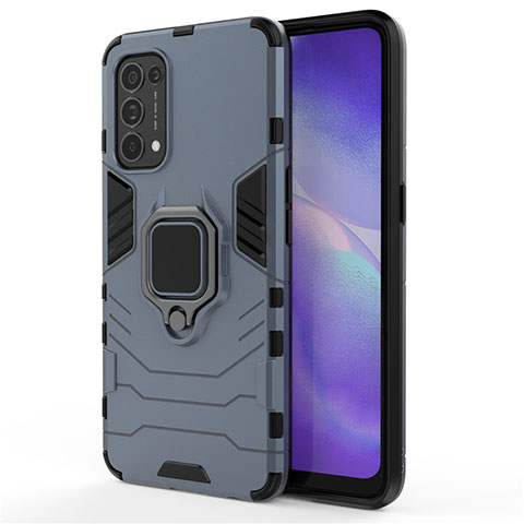 Funda Bumper Silicona y Plastico Mate Carcasa con Magnetico Anillo de dedo Soporte para Oppo Find X3 Lite 5G Azul