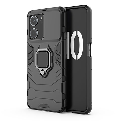 Funda Bumper Silicona y Plastico Mate Carcasa con Magnetico Anillo de dedo Soporte para Oppo K10 5G Negro