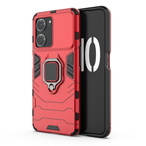 Funda Bumper Silicona y Plastico Mate Carcasa con Magnetico Anillo de dedo Soporte para Oppo K10 5G Rojo