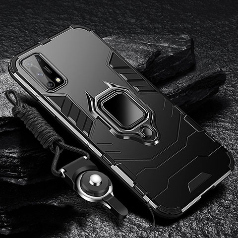 Funda Bumper Silicona y Plastico Mate Carcasa con Magnetico Anillo de dedo Soporte para Oppo K7x 5G Negro