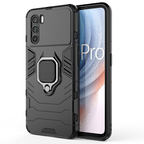 Funda Bumper Silicona y Plastico Mate Carcasa con Magnetico Anillo de dedo Soporte para Oppo K9 Pro 5G Negro