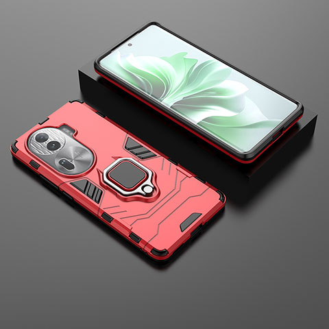 Funda Bumper Silicona y Plastico Mate Carcasa con Magnetico Anillo de dedo Soporte para Oppo Reno11 Pro 5G Rojo