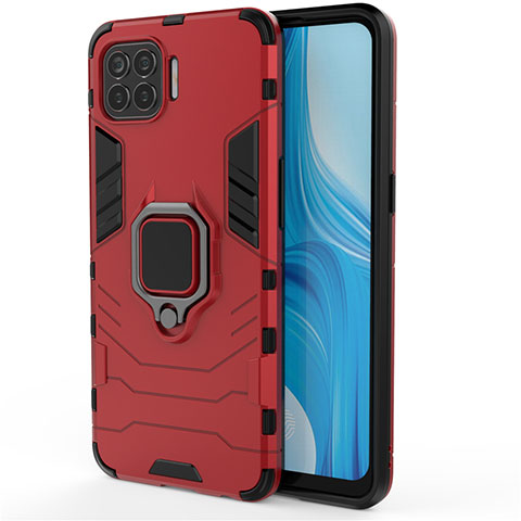 Funda Bumper Silicona y Plastico Mate Carcasa con Magnetico Anillo de dedo Soporte para Oppo Reno4 F Rojo