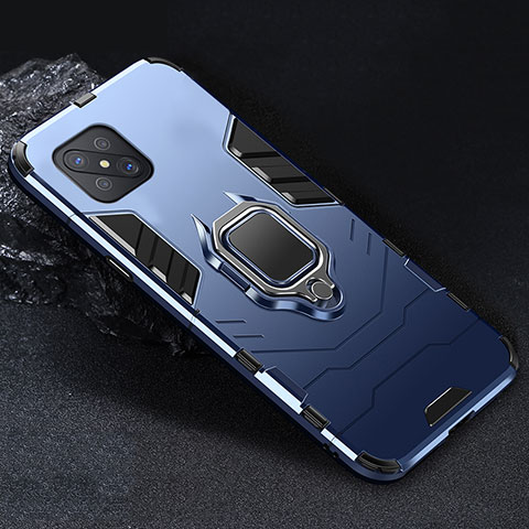 Funda Bumper Silicona y Plastico Mate Carcasa con Magnetico Anillo de dedo Soporte para Oppo Reno4 Z 5G Azul