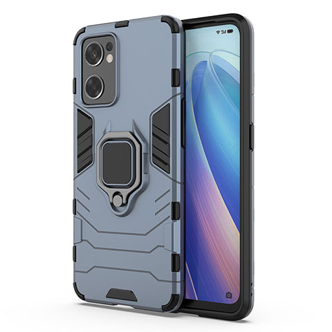 Funda Bumper Silicona y Plastico Mate Carcasa con Magnetico Anillo de dedo Soporte para Oppo Reno7 SE 5G Azul