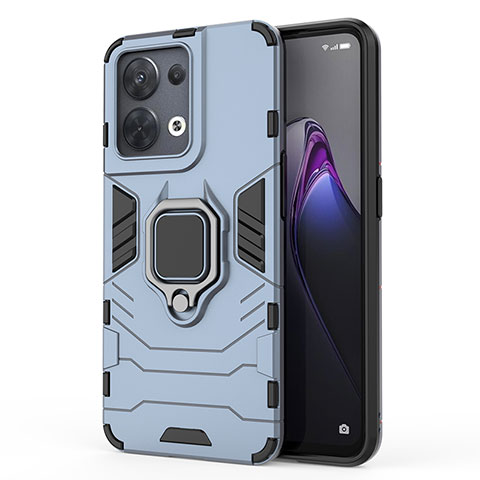 Funda Bumper Silicona y Plastico Mate Carcasa con Magnetico Anillo de dedo Soporte para Oppo Reno9 Pro 5G Azul