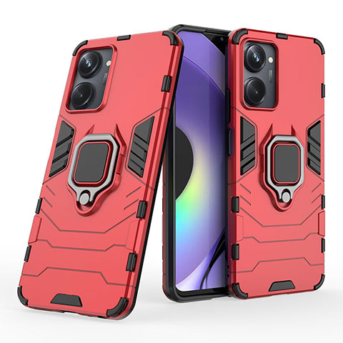 Funda Bumper Silicona y Plastico Mate Carcasa con Magnetico Anillo de dedo Soporte para Realme 10 Pro 5G Rojo