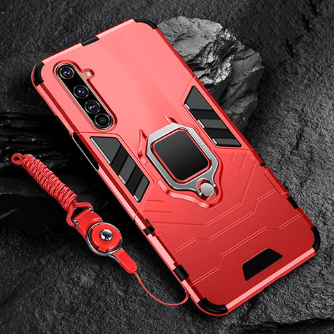 Funda Bumper Silicona y Plastico Mate Carcasa con Magnetico Anillo de dedo Soporte para Realme 6 Pro Rojo