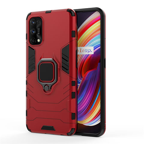 Funda Bumper Silicona y Plastico Mate Carcasa con Magnetico Anillo de dedo Soporte para Realme 7 Pro Rojo