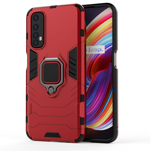 Funda Bumper Silicona y Plastico Mate Carcasa con Magnetico Anillo de dedo Soporte para Realme 7 Rojo