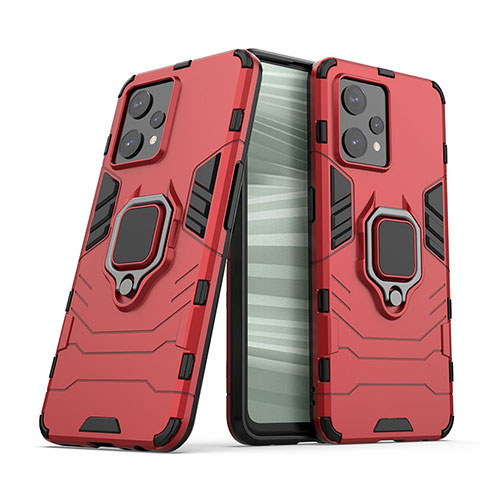 Funda Bumper Silicona y Plastico Mate Carcasa con Magnetico Anillo de dedo Soporte para Realme 9 Pro+ Plus 5G Rojo