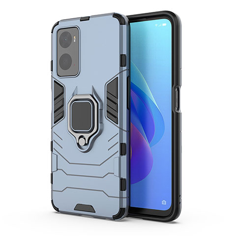 Funda Bumper Silicona y Plastico Mate Carcasa con Magnetico Anillo de dedo Soporte para Realme 9i 4G Azul