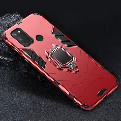 Funda Bumper Silicona y Plastico Mate Carcasa con Magnetico Anillo de dedo Soporte para Realme C17 Rojo