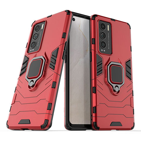 Funda Bumper Silicona y Plastico Mate Carcasa con Magnetico Anillo de dedo Soporte para Realme GT Master Explorer 5G Rojo