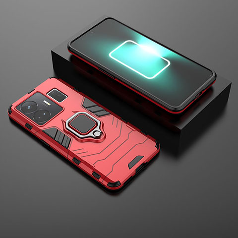 Funda Bumper Silicona y Plastico Mate Carcasa con Magnetico Anillo de dedo Soporte para Realme GT Neo6 5G Rojo