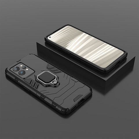 Funda Bumper Silicona y Plastico Mate Carcasa con Magnetico Anillo de dedo Soporte para Realme GT2 Pro 5G Negro