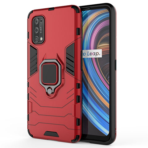 Funda Bumper Silicona y Plastico Mate Carcasa con Magnetico Anillo de dedo Soporte para Realme V15 5G Rojo