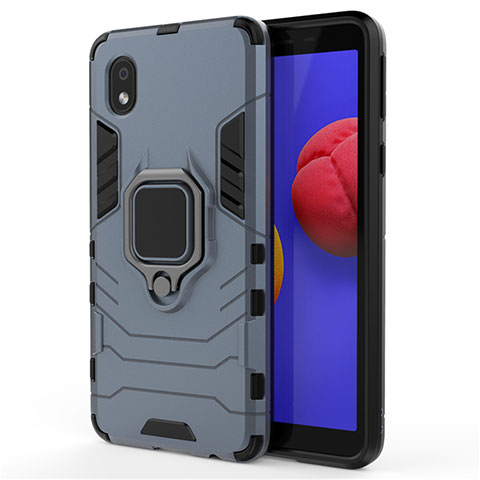 Funda Bumper Silicona y Plastico Mate Carcasa con Magnetico Anillo de dedo Soporte para Samsung Galaxy A01 Core Azul