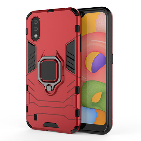 Funda Bumper Silicona y Plastico Mate Carcasa con Magnetico Anillo de dedo Soporte para Samsung Galaxy A01 SM-A015 Rojo