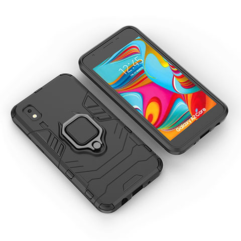 Funda Bumper Silicona y Plastico Mate Carcasa con Magnetico Anillo de dedo Soporte para Samsung Galaxy A2 Core A260F A260G Negro