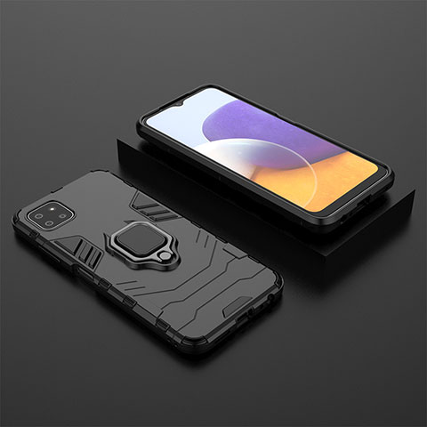 Funda Bumper Silicona y Plastico Mate Carcasa con Magnetico Anillo de dedo Soporte para Samsung Galaxy A22s 5G Negro