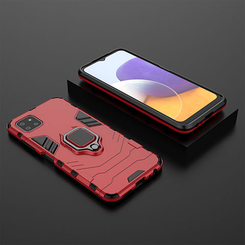 Funda Bumper Silicona y Plastico Mate Carcasa con Magnetico Anillo de dedo Soporte para Samsung Galaxy A22s 5G Rojo
