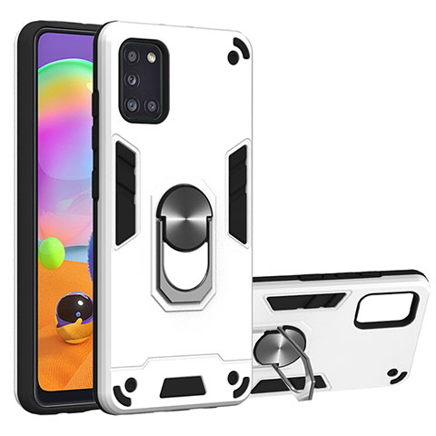 Funda Bumper Silicona y Plastico Mate Carcasa con Magnetico Anillo de dedo Soporte para Samsung Galaxy A31 Blanco