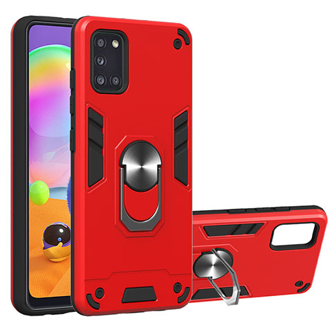 Funda Bumper Silicona y Plastico Mate Carcasa con Magnetico Anillo de dedo Soporte para Samsung Galaxy A31 Rojo