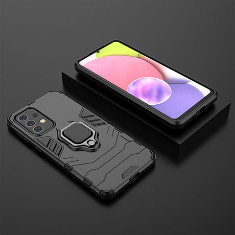 Funda Bumper Silicona y Plastico Mate Carcasa con Magnetico Anillo de dedo Soporte para Samsung Galaxy A33 5G Negro