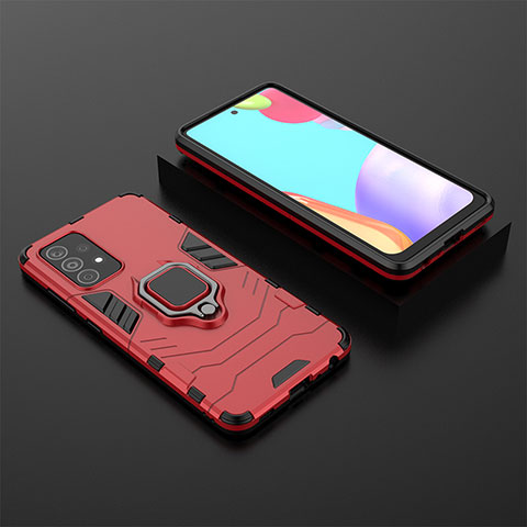 Funda Bumper Silicona y Plastico Mate Carcasa con Magnetico Anillo de dedo Soporte para Samsung Galaxy A52 4G Rojo