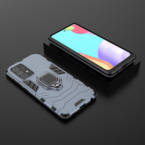 Funda Bumper Silicona y Plastico Mate Carcasa con Magnetico Anillo de dedo Soporte para Samsung Galaxy A52 5G Azul