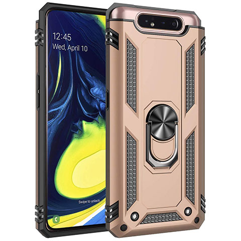 Funda Bumper Silicona y Plastico Mate Carcasa con Magnetico Anillo de dedo Soporte para Samsung Galaxy A90 4G Oro