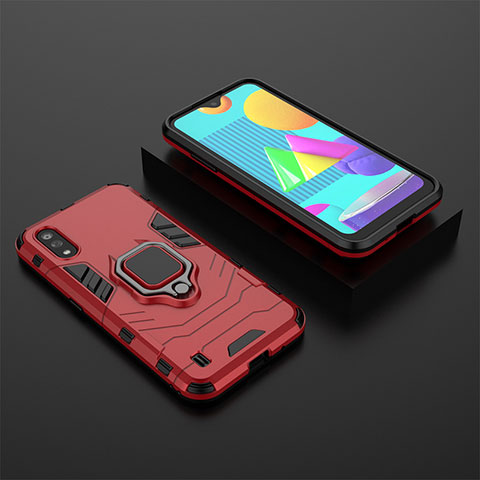 Funda Bumper Silicona y Plastico Mate Carcasa con Magnetico Anillo de dedo Soporte para Samsung Galaxy M01 Rojo