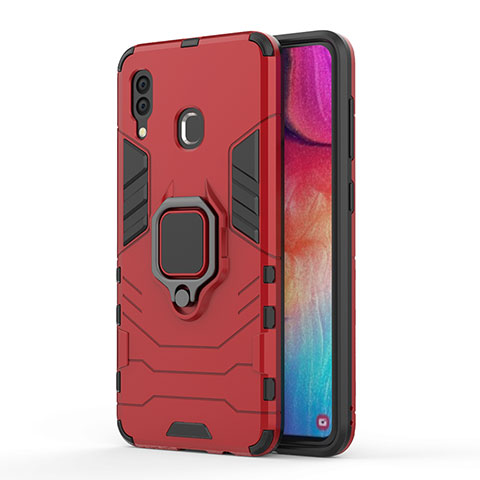 Funda Bumper Silicona y Plastico Mate Carcasa con Magnetico Anillo de dedo Soporte para Samsung Galaxy M10S Rojo