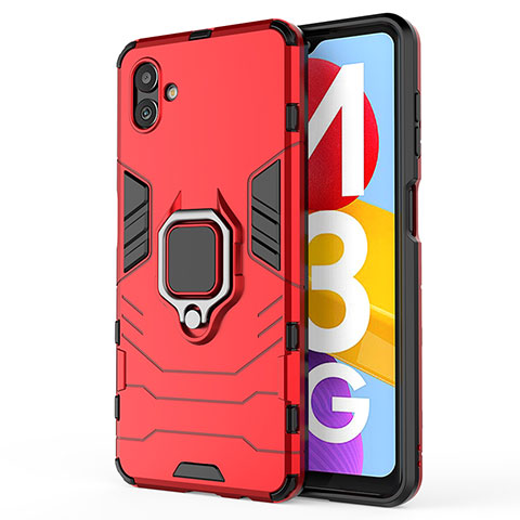 Funda Bumper Silicona y Plastico Mate Carcasa con Magnetico Anillo de dedo Soporte para Samsung Galaxy M13 5G Rojo