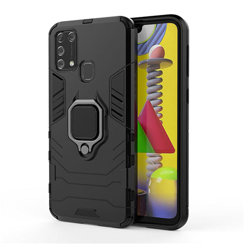 Funda Bumper Silicona y Plastico Mate Carcasa con Magnetico Anillo de dedo Soporte para Samsung Galaxy M31 Negro