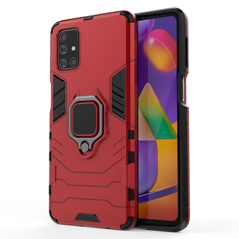 Funda Bumper Silicona y Plastico Mate Carcasa con Magnetico Anillo de dedo Soporte para Samsung Galaxy M31s Rojo