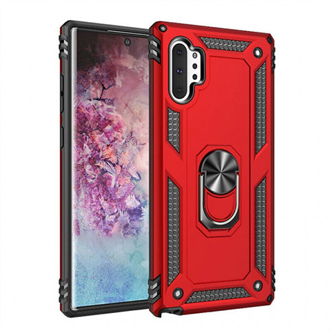 Funda Bumper Silicona y Plastico Mate Carcasa con Magnetico Anillo de dedo Soporte para Samsung Galaxy Note 10 Plus 5G Rojo