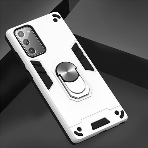 Funda Bumper Silicona y Plastico Mate Carcasa con Magnetico Anillo de dedo Soporte para Samsung Galaxy Note 20 Plus 5G Blanco